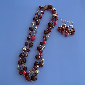 Plum/Red Necklace & Earring Set